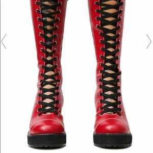 CURRENT MOOD RED LACE UP KNEE HIGH BOOTS
